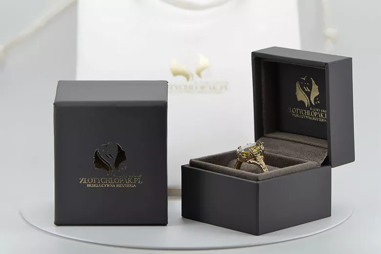 Stil Vintage Inel Yellow Peridot Aur galben 8K vrc084x